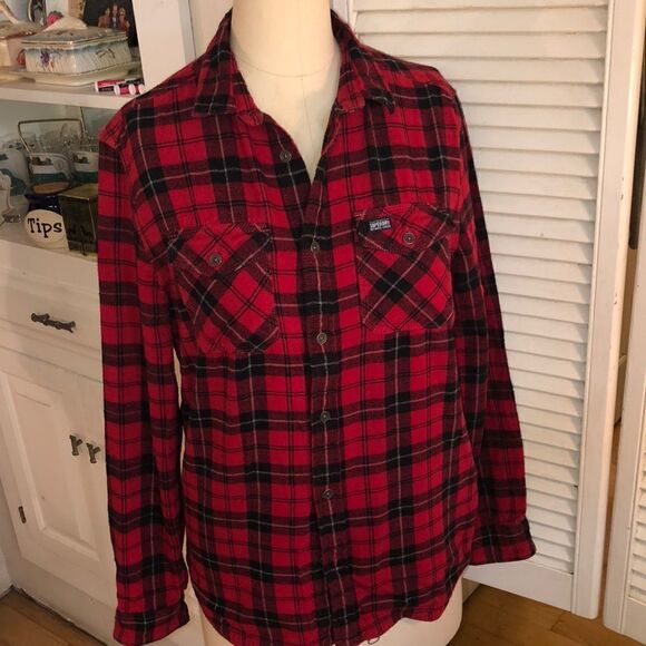 Superdry Unisex Classic Cotton Flannel in Red & White Buffalo Check - Picture 1 of 17
